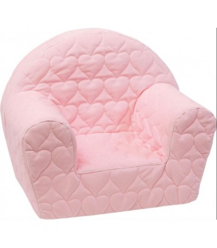Rožinis dygsniuotas foteliukas su širdutėmis